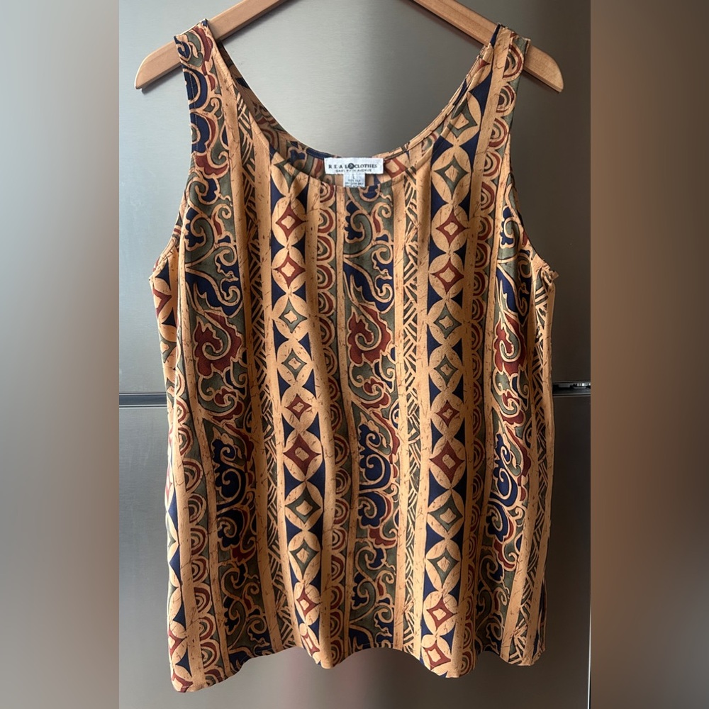 Vintage Silk Tank Real Clothes Saks Fifth Avenue L Boho Pattern Top